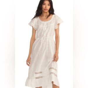 LoveShackFancy Embroidered White White Lace Midi Dress Size Large